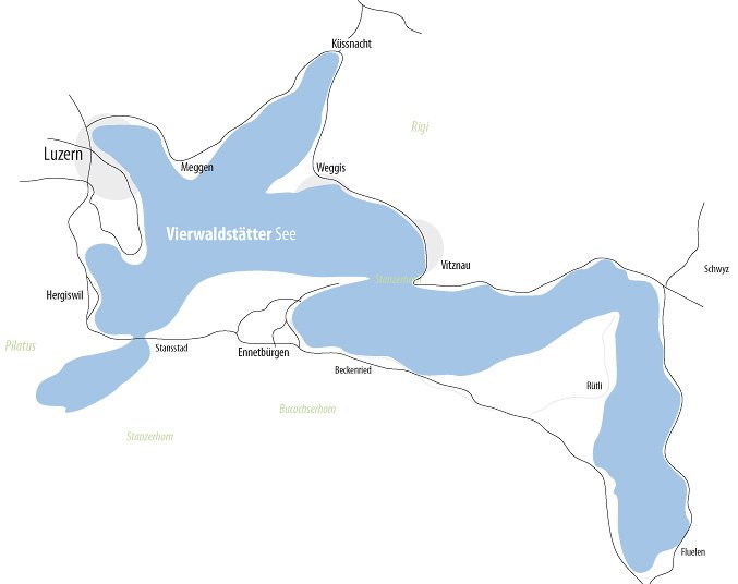 Bild zeigt eine Karte des Vierwaldstättersees